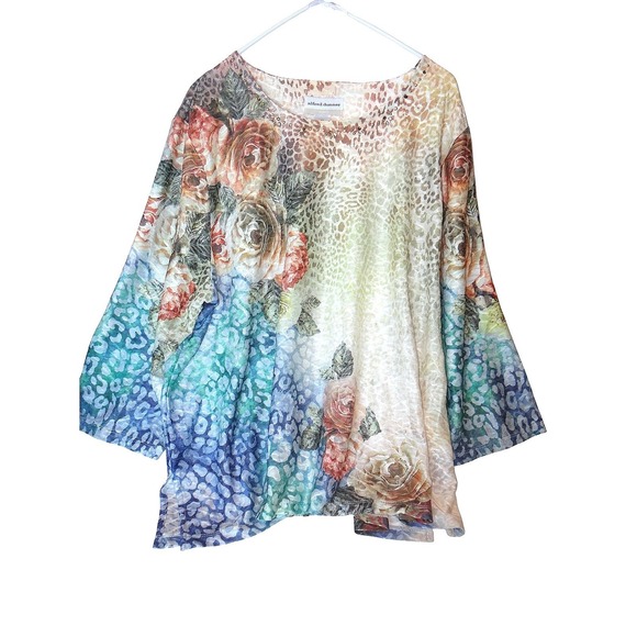 Alfred Dunner Tops - Alfred Dunner Women's 3X Floral Leopard Print Blouse Top Rhinestone Neckline